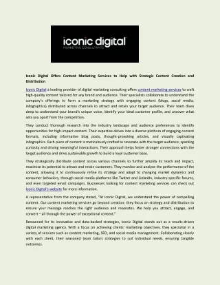 Iconic Digital Offers Content Marketing Services to Help with Strategic Content Creation and Distribution