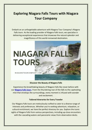 Exploring Niagara Falls Tours with Niagara Tour Company