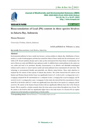 Bioaccumulation of Lead (Pb) content in three species bivalves in Jakarta Bay, Indonesia