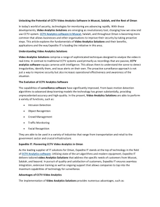 Unlocking the Potential of CCTV Video Analytics Software in Muscat