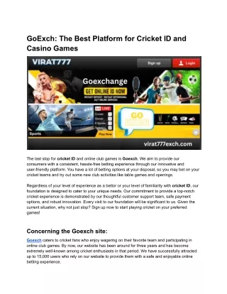 GoExch_ The Best Platform for Cricket ID and Casino Games