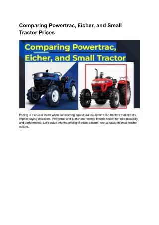 Comparing Powertrac, Eicher, and Small Tractor Prices