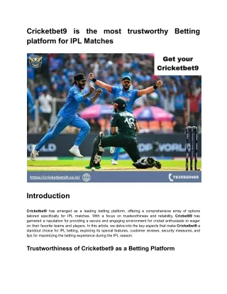 Cricketbet9 is the most trustworthy Betting platform for IPL Matches