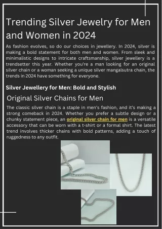 Trending Silver Jewelry for Men and Women in 2024