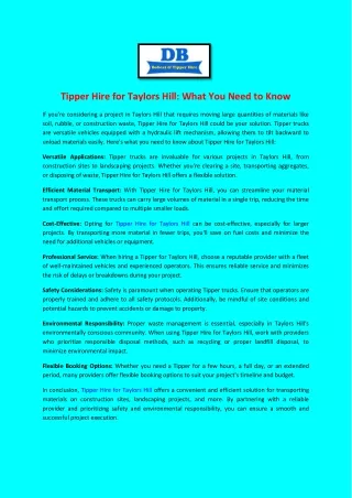 Tipper Hire for Taylors Hill What You Need to Know