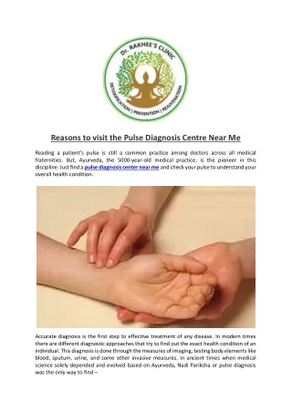 Reasons to visit the Pulse Diagnosis Centre Near Me