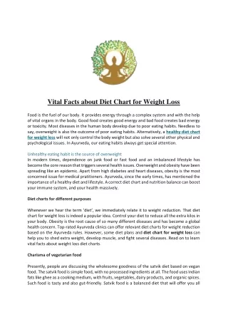 Vital Facts about Diet Chart for Weight Loss
