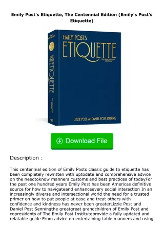 download⚡️ free (✔️pdf✔️) Emily Post's Etiquette, The Centennial Edition (Emil