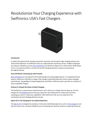Revolutionize Your Charging Experience with Swiftronics USA