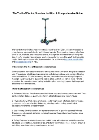 The Thrill of Electric Scooters for Kids_ A Comprehensive Guide