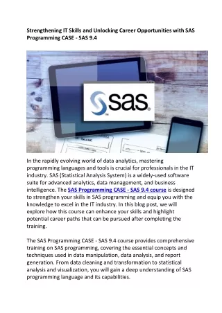 Strengthening IT Skills and Unlocking Career Opportunities with SAS Programming CASE - SAS 9.4