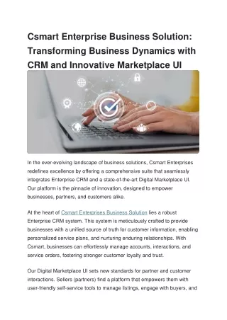 Csmart Enterprise Business Solution Transforming Business Dynamics with CRM and Innovative Marketplace UI