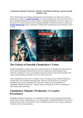 Chandrakar Mahadev Production - The Rise of Saurabh Chandrakar and the Saurabh Mahadev App
