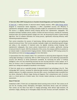 CT Dent Ltd. Offers CEPH Tracing Service to Transform Dental Diagnostics and Treatment Planning