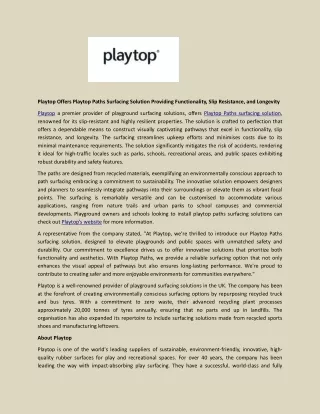 Playtop Offers Playtop Paths Surfacing Solution Providing Functionality, Slip Resistance, and Longevity