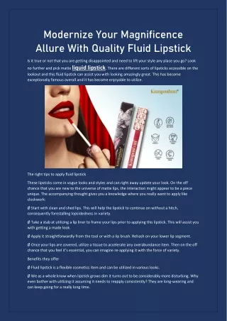 Modernize Your Magnificence Allure With Quality Fluid Lipstick