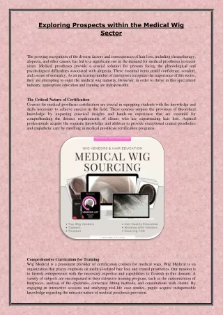 Exploring Prospects within the Medical Wig Sector