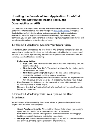 Unveiling the Secrets of Your Application_ Front-End Monitoring, Distributed Tracing Tools, and Observability vs