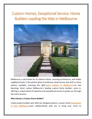 Custom Homes Exceptional Service Home Builders Leading the Way in Melbourne