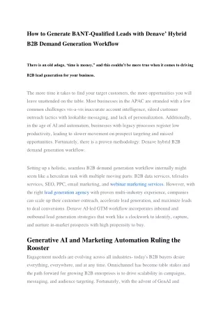 How to Generate BANT-Qualified Leads with Denave's Hybrid B2B Demand Generation Workflow Hybrid B2B Demand Generation