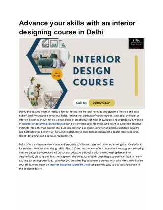 Advance your skills with an interior designing course in Delhi