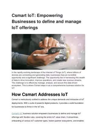 Csmart IoT Empowering Businesses to define and manage IoT offerings