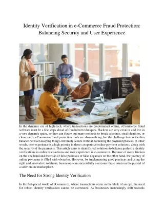 Identity Verification in e-Commerce Fraud Protection Balancing Security and User Experience