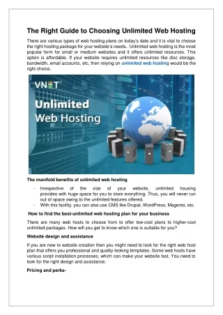 The Right Guide to Choosing Unlimited Web Hosting
