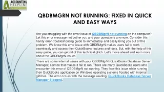 Effective steps to resolve QBDBMgrN Not Operating Problem
