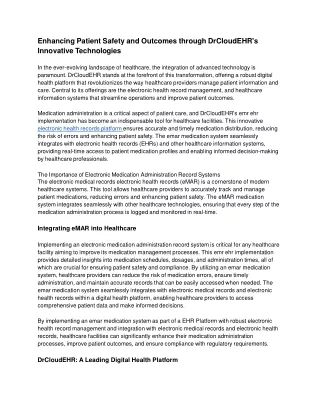 Enhancing Patient Safety and Outcomes through DrCloudEHR's Innovative Technologies