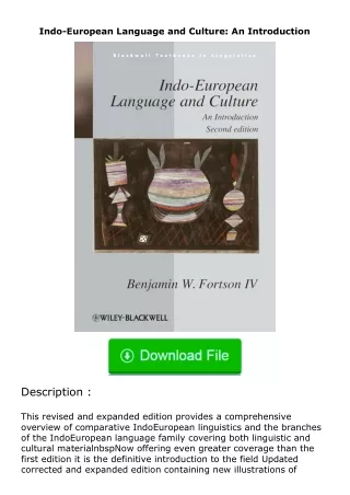read ❤️(✔️pdf✔️) Indo-European Language and Culture: An Introduction