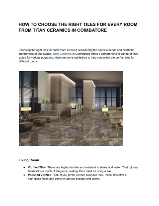 HOW TO CHOOSE THE RIGHT TILES FOR EVERY ROOM FROM TITAN CERAMICS IN COIMBATORE