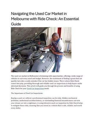 Navigating the Used Car Market in Melbourne with Ride Check An Essential Guide