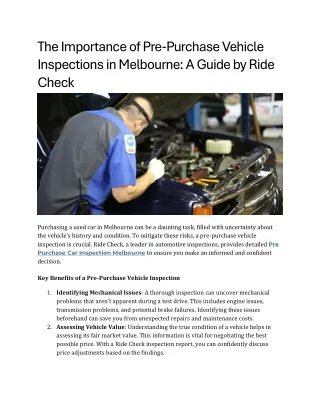 The Importance of Pre-Purchase Vehicle Inspections in Melbourne A Guide by Ride Check