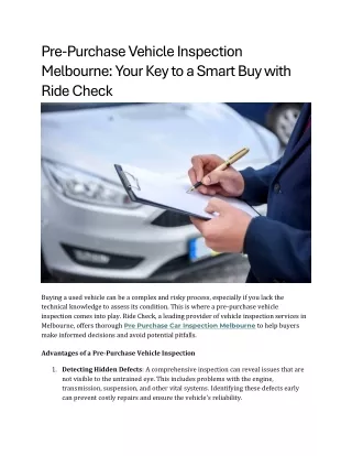 Pre-Purchase Vehicle Inspection Melbourne Your Key to a Smart Buy with Ride Check