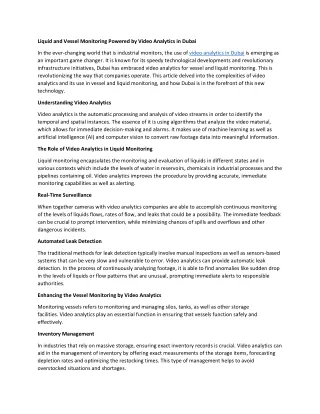 Liquid and Vessel Monitoring Powered by Video Analytics in Dubai