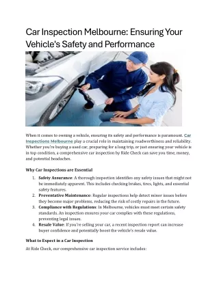 Car Inspection Melbourne Ensuring Your Vehicle's Safety and Performance