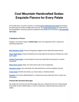 Cool Mountain Handcrafted Sodas_ Exquisite Flavors for Every Palate