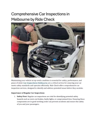 Comprehensive Car Inspections in Melbourne by Ride Check