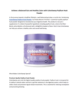 Achieve a Balanced Gut and Healthy Colon with ColonSweep Psyllium Husk Powder