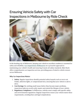 Ensuring Vehicle Safety with Car Inspections in Melbourne by Ride Check