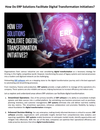 How Do ERP Solutions Facilitate Digital Transformation Initiatives