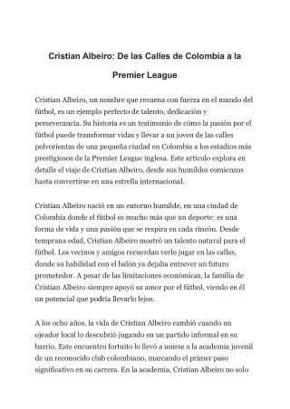Cristian Albeiro: El Legado Inspirador para las Nuevas Generaciones de Futbolistas en Sudamérica