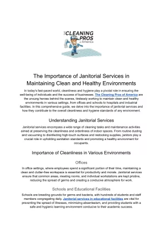 The Importance of Janitorial Services