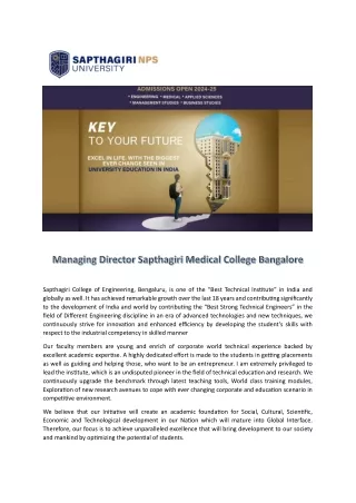 Managing Director Sapthagiri Medical College Bangalore 9830818808