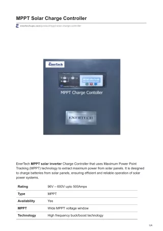 MPPT Solar Charge Controller in India Buy Now EnerTech UPS