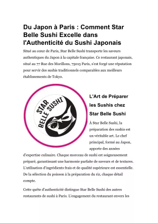 Du Japon à Paris - Comment Star Belle Sushi Excelle dans l'Authenticité du Sushi Japonais