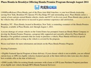 plaza honda in brooklyn offering honda promise program throu