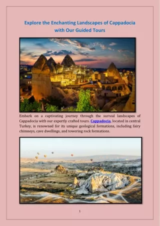 Explore the Enchanting Landscapes of Cappadocia with Our Guided Tours