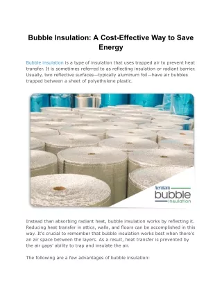 Bubble Insulation_ A Cost-Effective Way to Save Energy